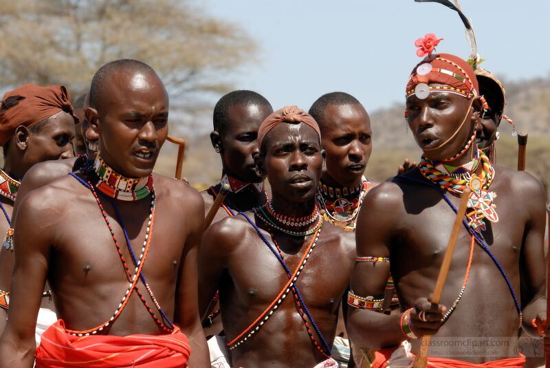 Samburu warriors participate in a cultural ceremony in Kenya showcasing their vibrant traditional attire and unique adornments The event highlights community bonding and the preservation of their rich heritage amidst beautiful landscapes