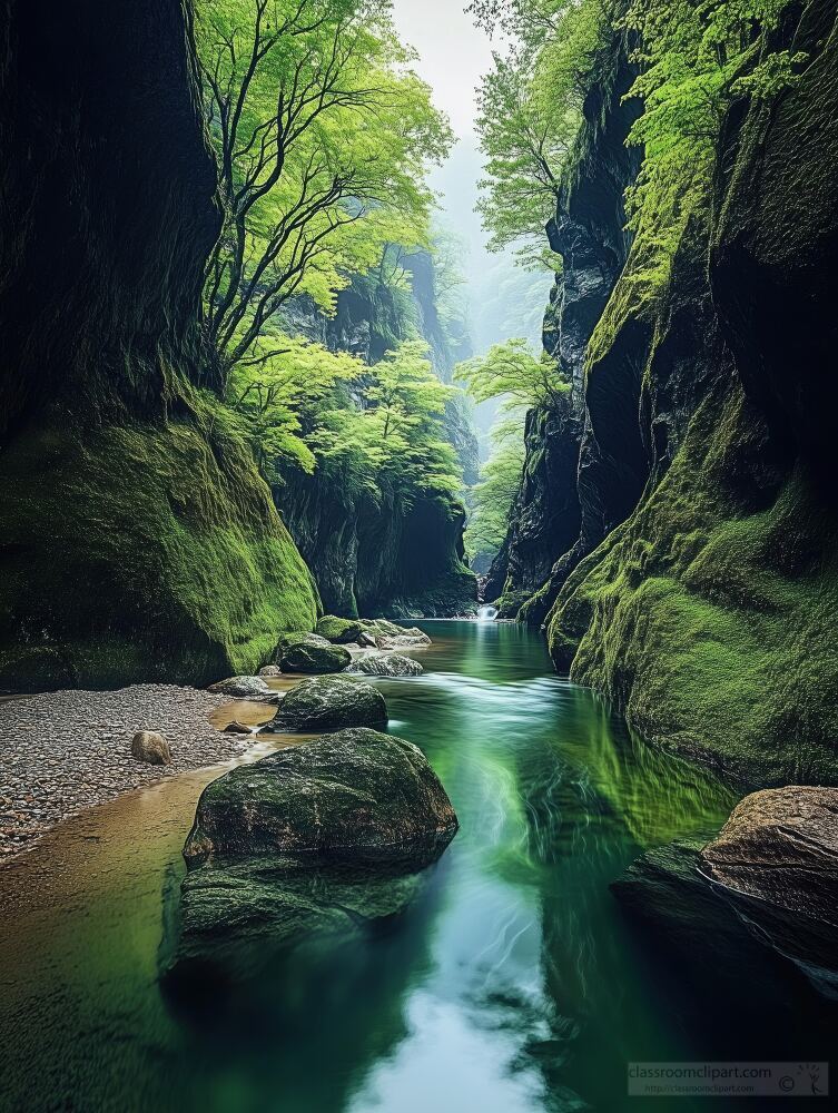 Serenity of the Hidden Gorge Under a Misty Canopy