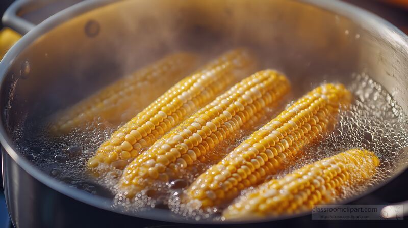 Simmering Corn on the Cob in a Large Pot on the Stove