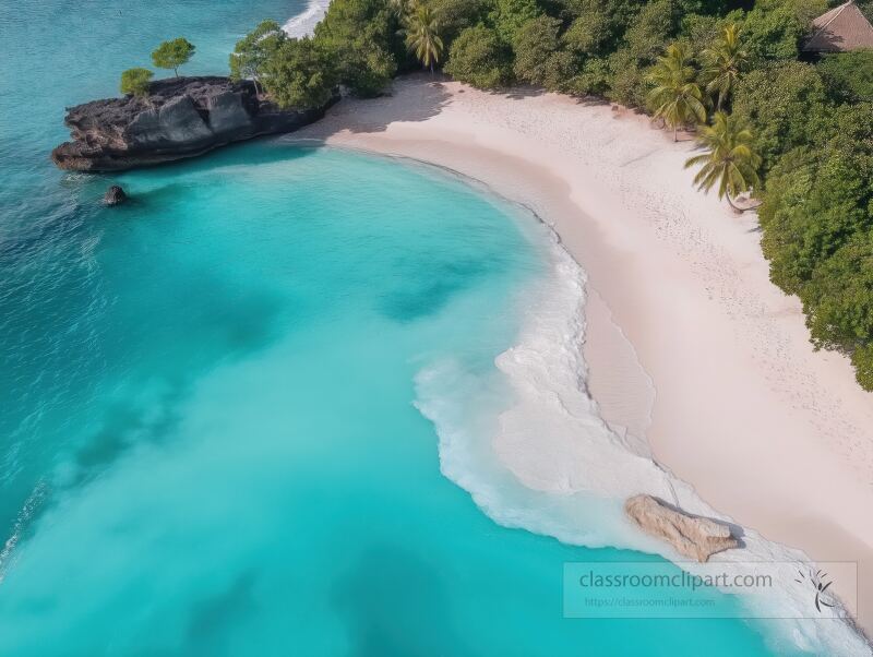 Turquoise waters gently lap against the white sandy shore of Pandawa Beach. Lush greenery surrounds the tranquil beach, creating a perfect escape for relaxation and nature lovers.