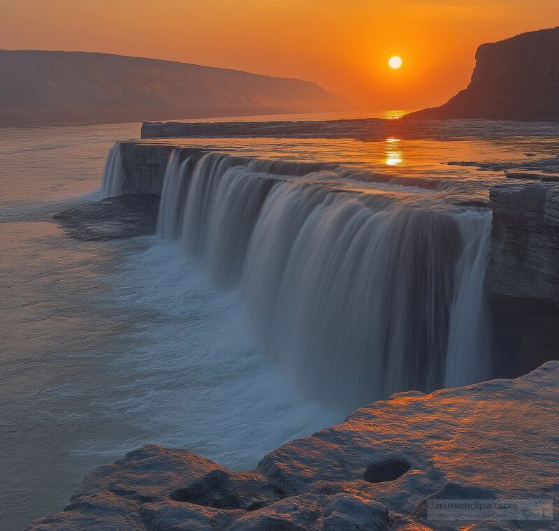 Sunset Reflections at Hukou Falls Along the Yellow River