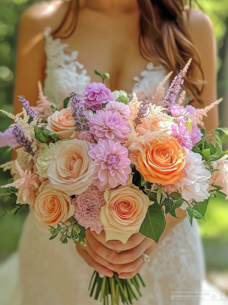 Wedding Bouquet of Soft Roses and Dahlia Flowers