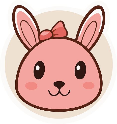 A pink bunny face with a cute bow and warm expression