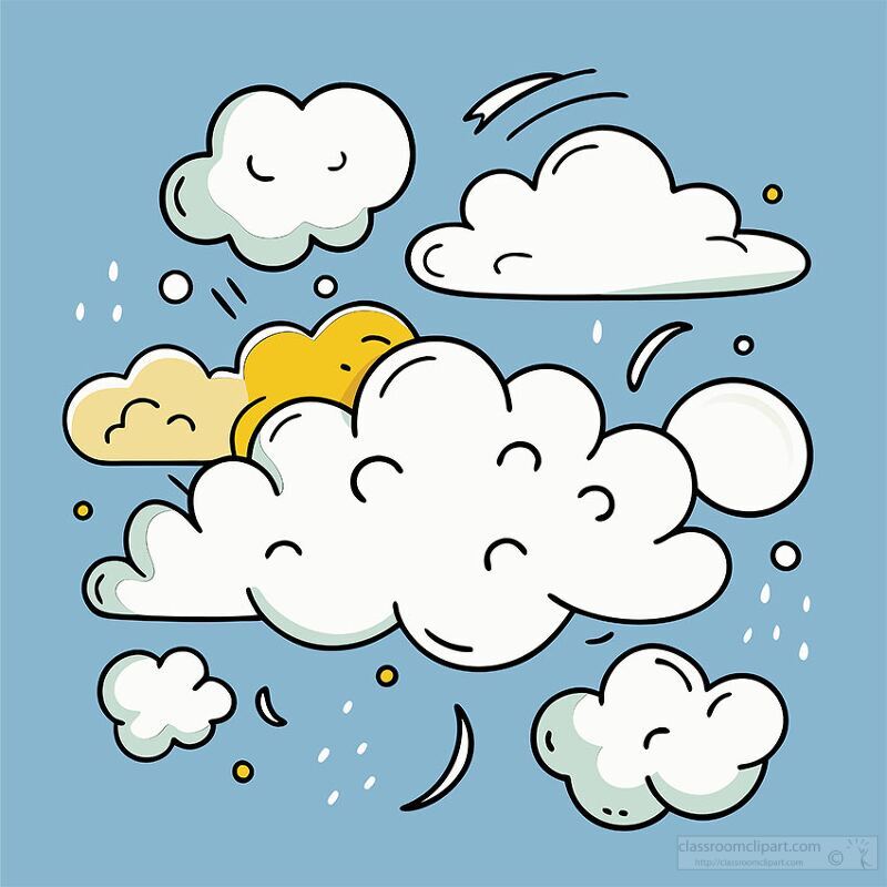 Playful Cartoon Clouds on Blue Background