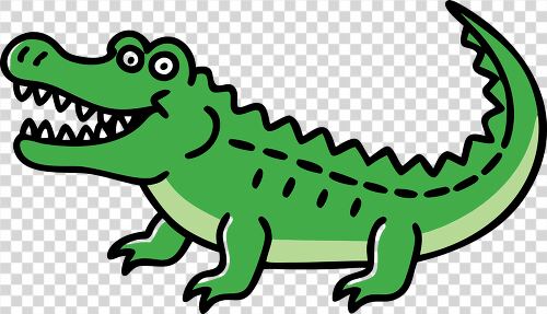 A cheerful green crocodile cartoon character smiling happily