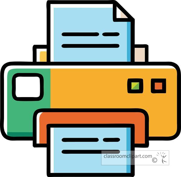 Flat design printer icon features vibrant colors and simple geometric shapes