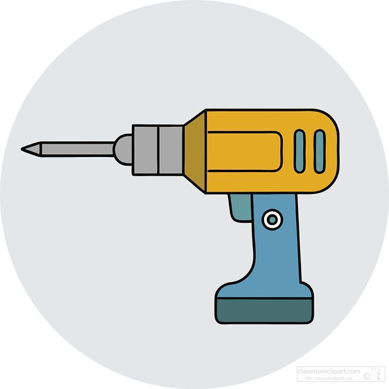 A brightly colored drill rests against a soft gray backdrop showcasing its unique design. The tool with its yellow and blue colors is poised for various DIY tasks symbolizing creativity and craftsmanship in home improvement and repairs.