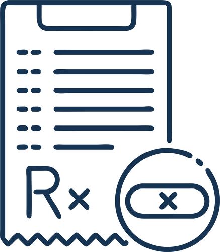 This illustration depicts a prescription pad featuring written medication details and a checkbox.