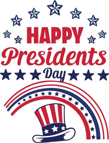 Colorful design celebrating presidents day featuring stars a rainbow and a top hat with patriotic colors and patterns