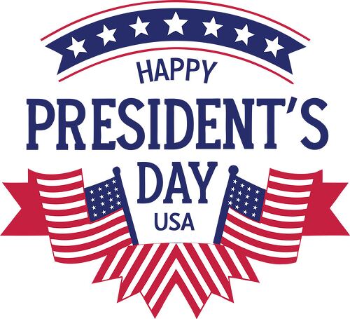 Festive design for Presidents Day typography with American flags celebrating the national holiday