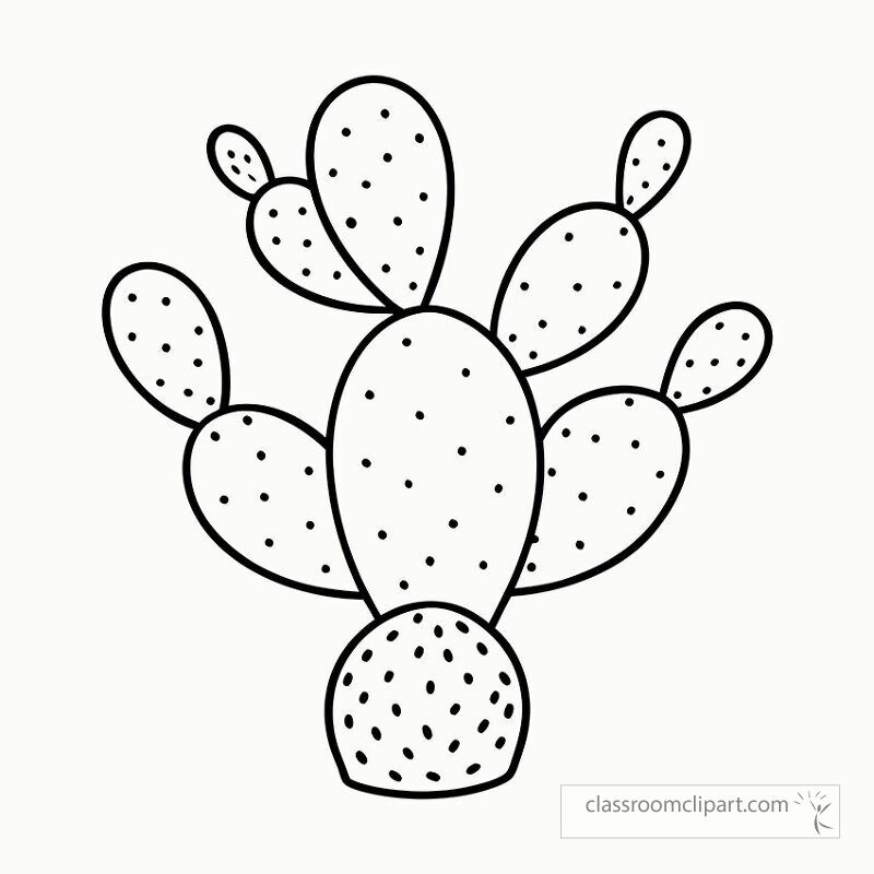 This black outline features a prickly pear cactus with its distinct pads and spines. Perfect for art projects coloring or nature inspired crafts. Great for both kids and adults.