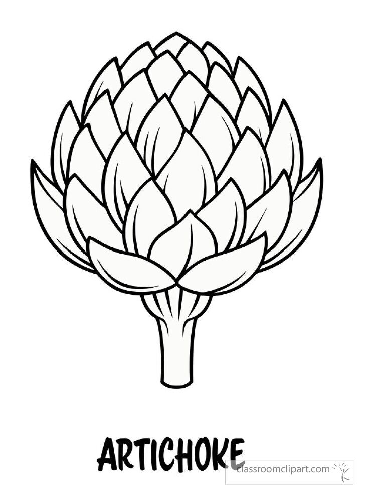 This design features a detailed black outline of an artichoke plant perfect for coloring or crafting. Ideal for art projects or educational activities involving botany and nature studies.