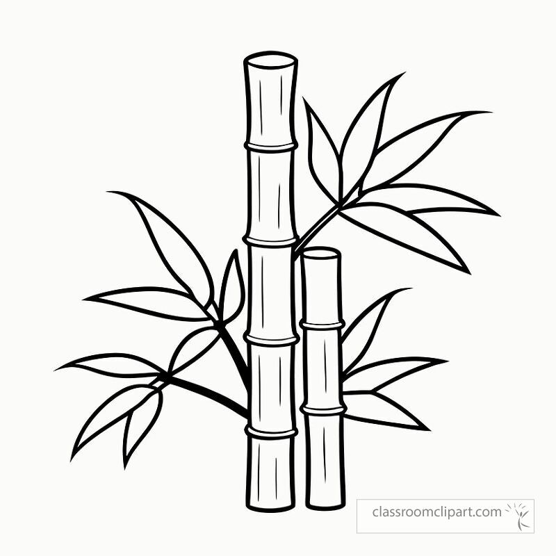 Design features a black outline of bamboo stalks and leaves. Suitable for coloring activities or crafts. Ideal for creative projects at home or in educational settings.