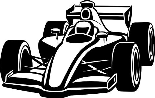 Detailed silhouette of a race car showcasing its aerodynamic features