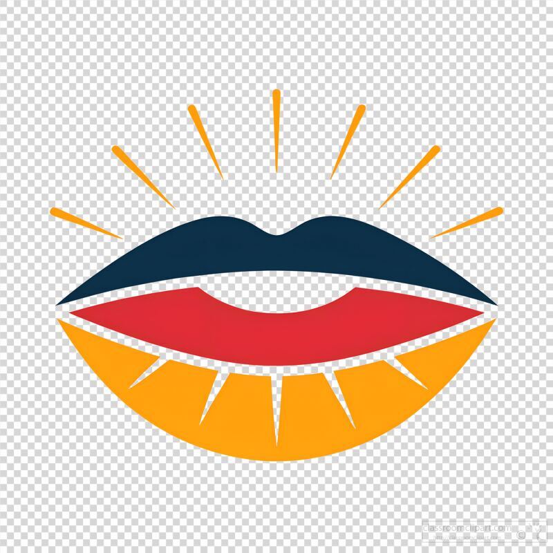 An artistic representation featuring stylized lips shaped as a red heart. This design merges elements of sunbeams with vibrant colors, exuding warmth and creativity.