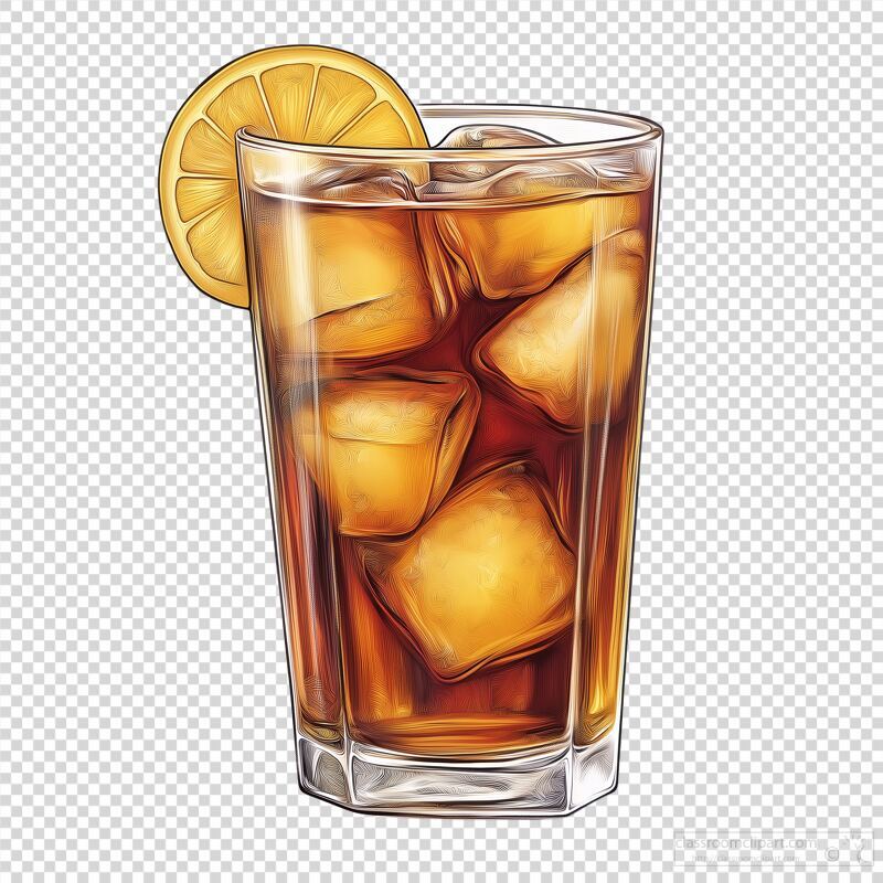 Refreshing Iced Tea With Lemon Slice in Clear Glass