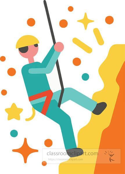 Colorful representation of a person climbing a rock wall