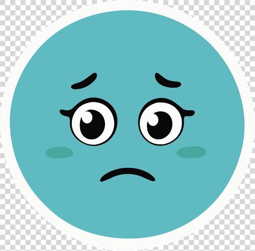 simple vector illustration of a sad blue emoji with a frown and teary eyes