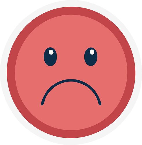 A red emoji face with a sad expression conveying sadness and disappointment