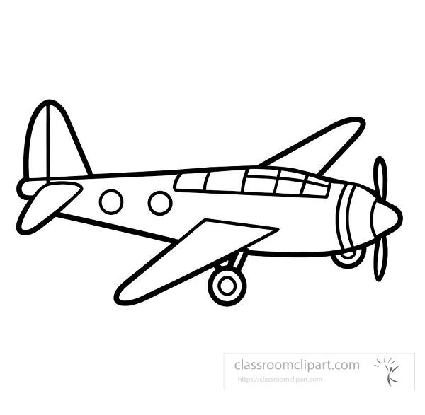 Line art representation of a propeller airplane in side view.