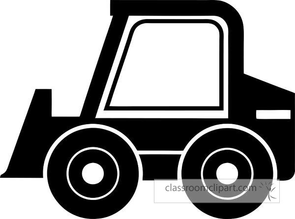 A simple black silhouette of a construction bulldozer