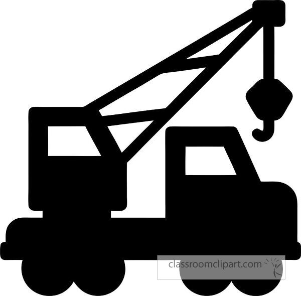 A silhouette of a construction crane truck with a hook, designed for lifting heavy materials