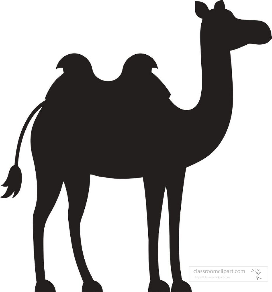 A silhouette showcases a one hump camel adorned with a beautiful bridle The design emphasizes its elegant shape and adds an artistic touch to the animals form