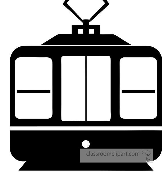 A simple black silhouette of a tram or streetcar