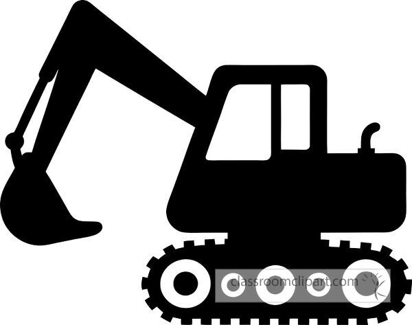 A silhouette of an excavator on tracks, showcasing its arm and bucket in a raised position