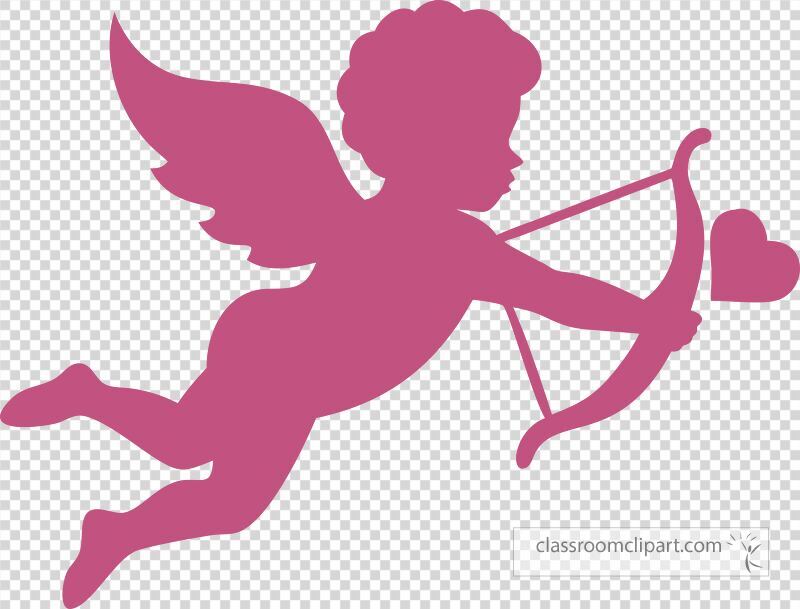 Silhouettes of whimsical cupids flying gracefully with bows while aiming at hearts. Perfect for romantic themes and decorations during love inspired events.