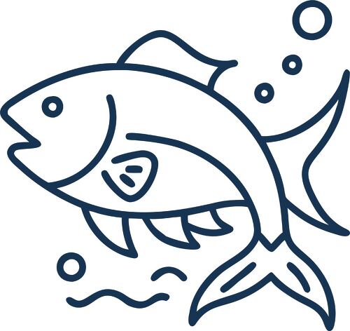 A simple line icon of a fish depicted in an outline style.