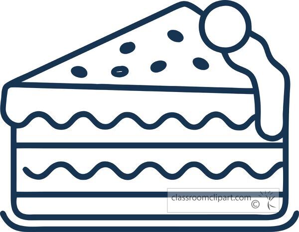 Line drawing displaying a cake slice with frosting and decoration.