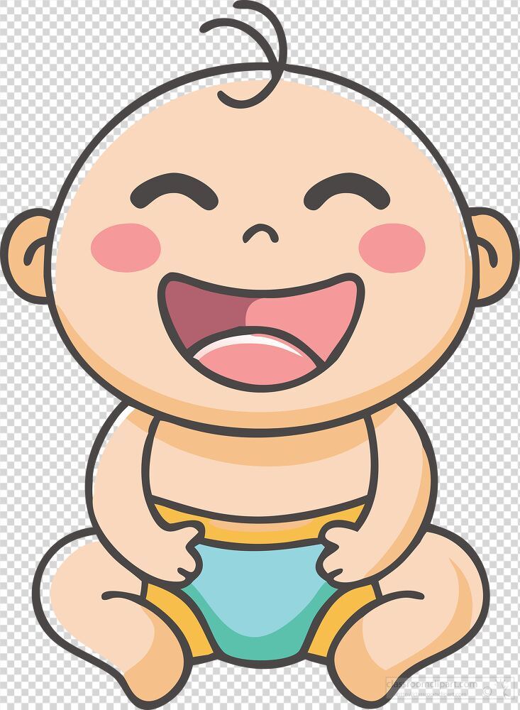 A joyful baby sits with a big smile radiating happiness. The cheerful expression and playful demeanor create a warm atmosphere perfect for capturing carefree childhood moments.