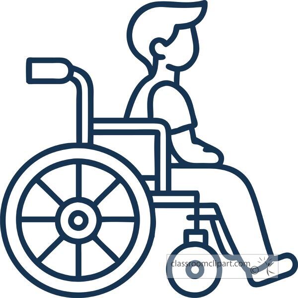 Simple line icon of a student in a wheelchair icon