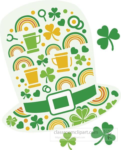 A festive St Patricks Day hat filled with icons and colors