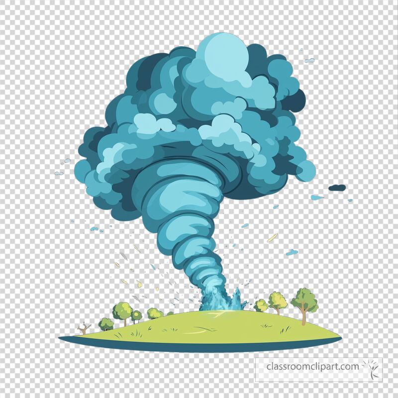 A large swirling storm cloud looms over a lush green hillside The scene captures the dynamic energy of the storm with a vibrant and simple vector illustration style