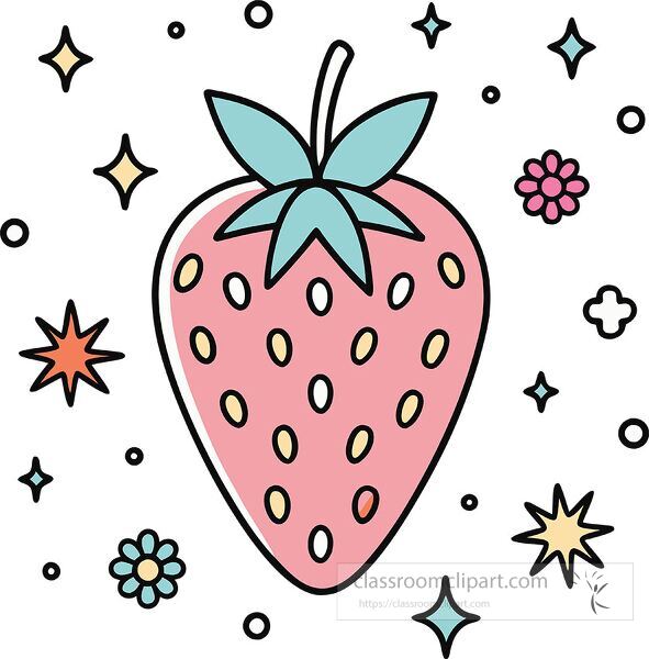 strawberry Whimsy Pastel Doodle clip art