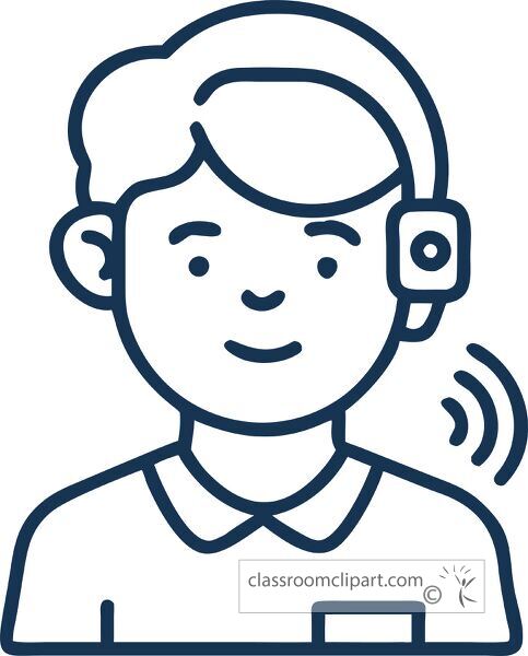 Line icon of student using hearing aid device icon