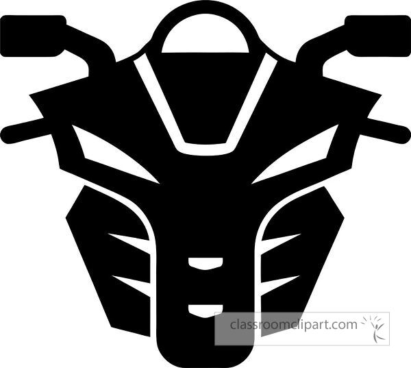 A stylized black silhouette of a motorcycle front view