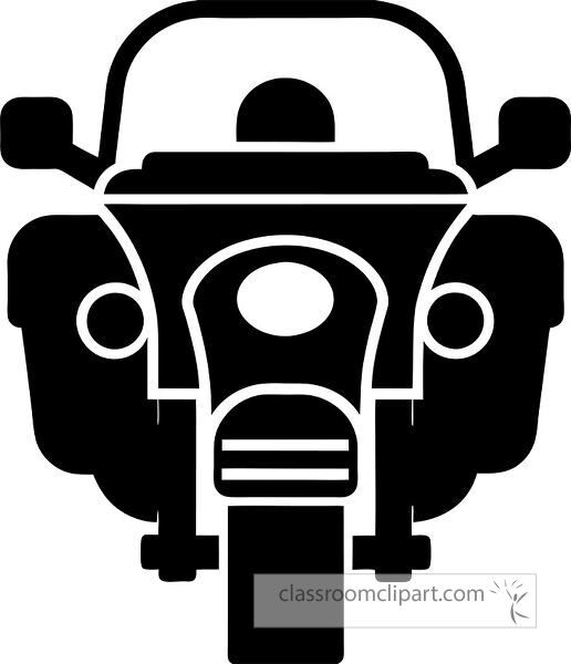 A stylized black silhouette of a motorcycle viewed from the front