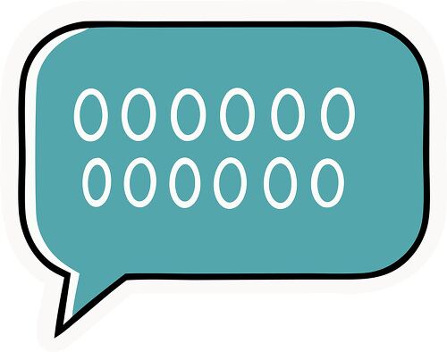 Teal speech bubble with binary code design for technology and coding themes