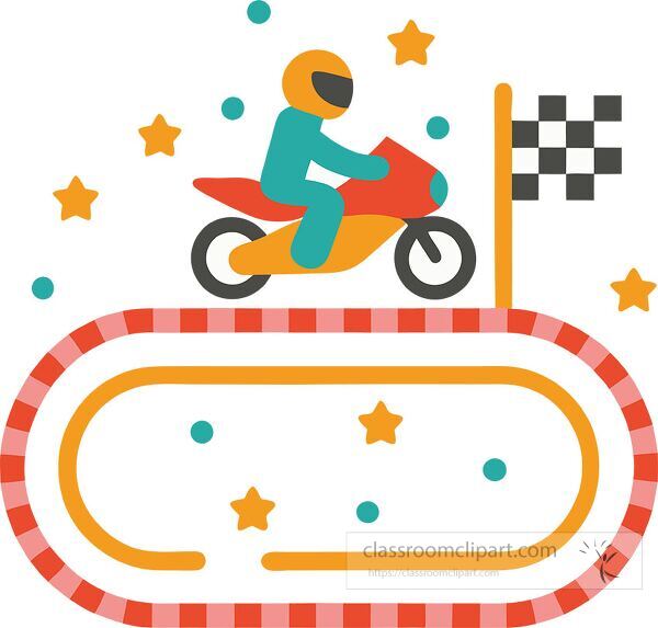 Vibrant clip art showcasing motorcycle racing on a fun track layout