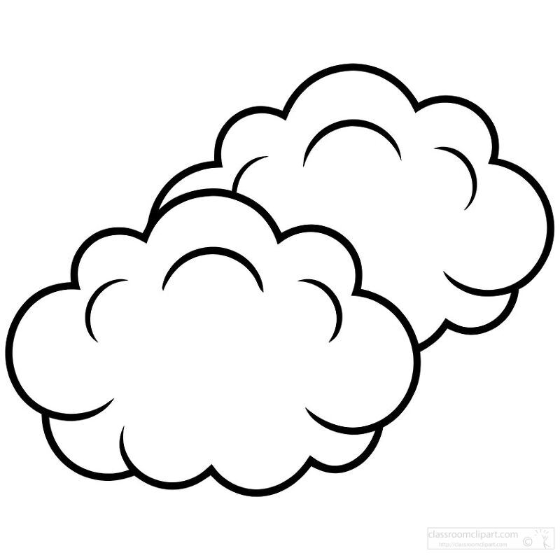 Two fluffy clouds with a simple outline, suitable for coloring or illustration.