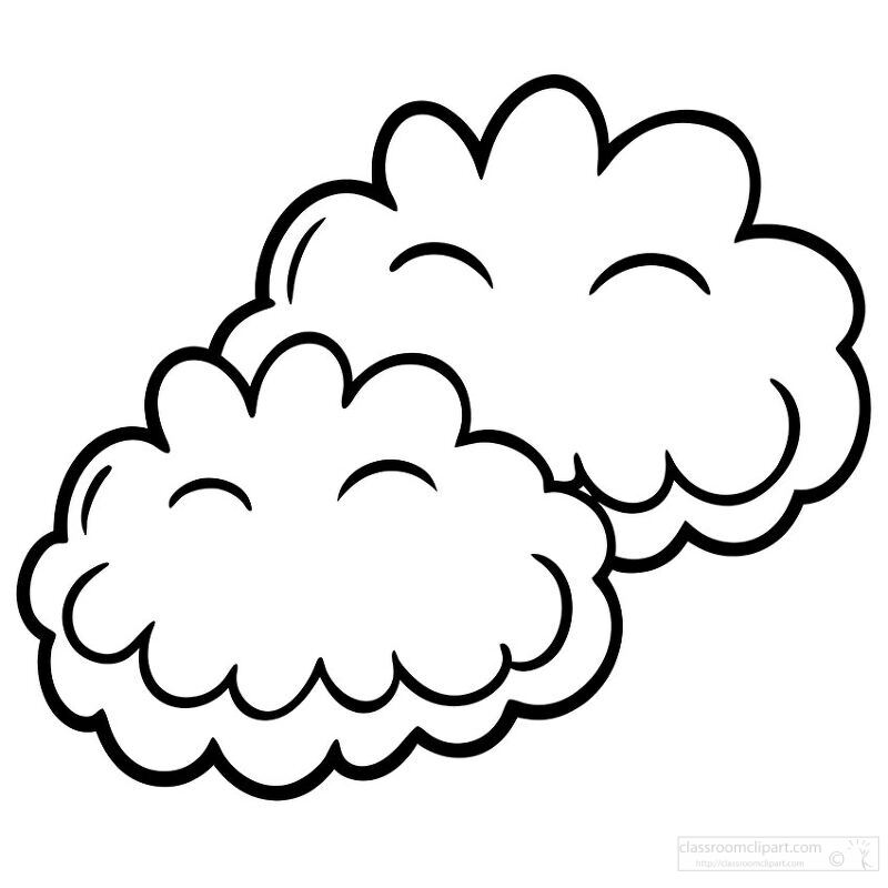 Two fluffy, cartoon-style clouds with smiling faces, outlined in black and white.