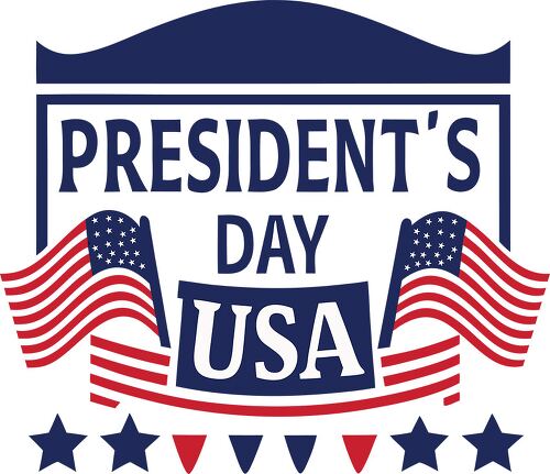 Bright typography celebrates Presidents Day featuring American flags and festive colors creating a cheerful atmosphere