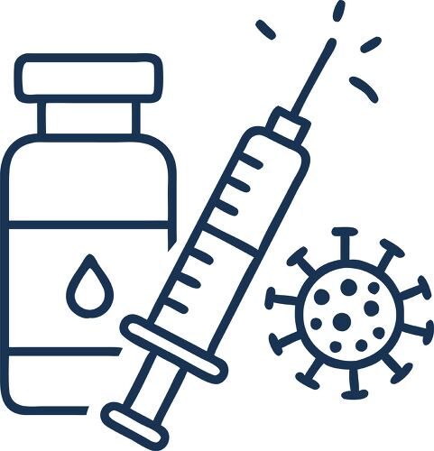 Icon shows a vaccine vial syringe and virus symbol illustrating the vaccination process.