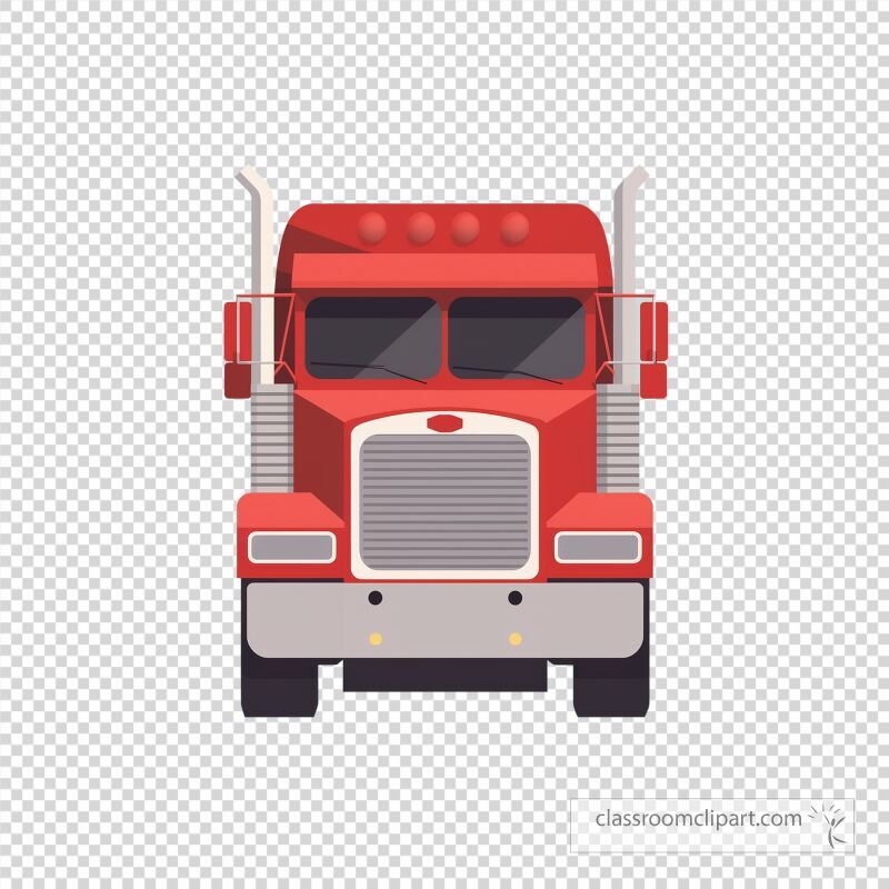 A semi truck in flat design showcases a bold red color scheme and simple shapes Its clean lines and lack of detail give it a modern minimalistic appearance Suitable for various transport themes