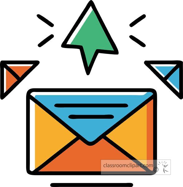 An email icon with a vibrant envelope and arrows in a modern vector style