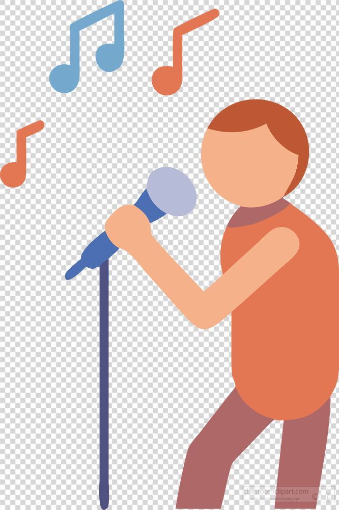 A lively individual is passionately singing into a microphone surrounded by musical notes that convey the energy of the moment. The warm atmosphere hints at a community celebration.