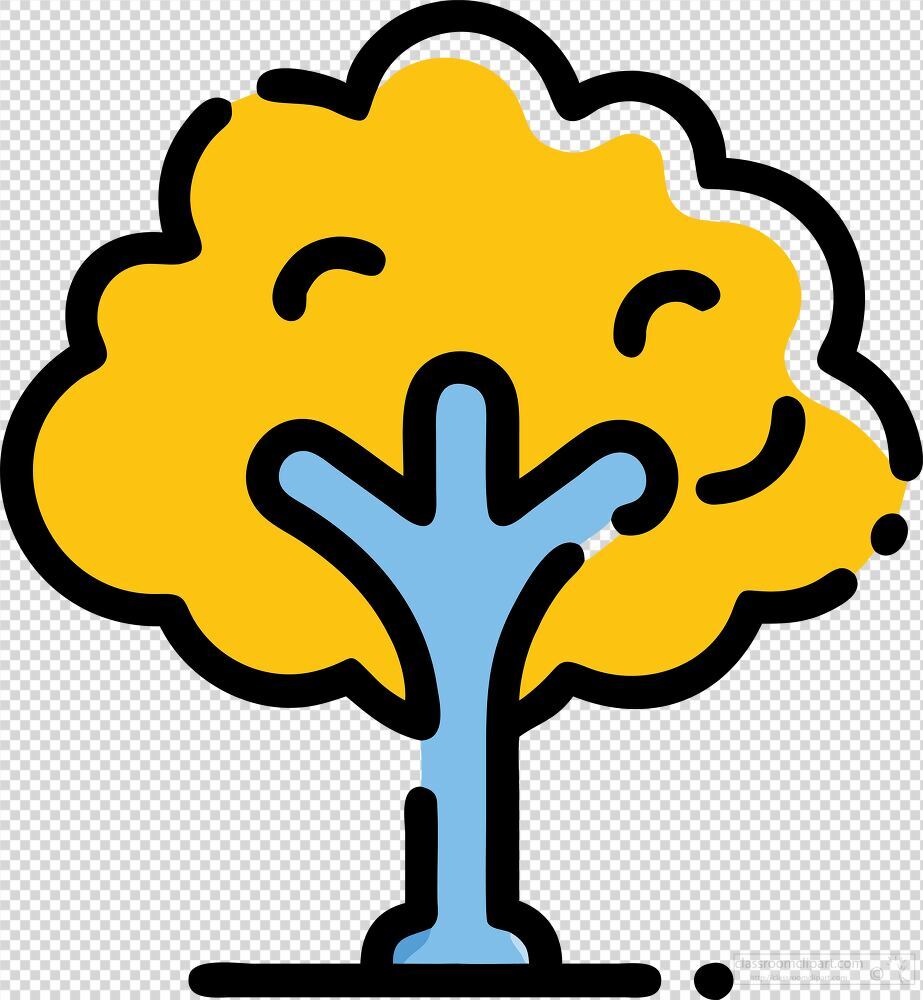 A bright and cheerful tree illustration features a bold yellow canopy and a blue trunk, embodying a joyful and lively energy perfect for creative projects and designs.